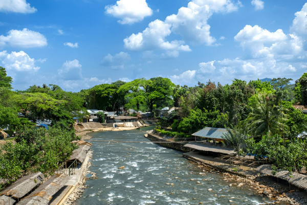 Traditional houses in Bukit Lawang village.