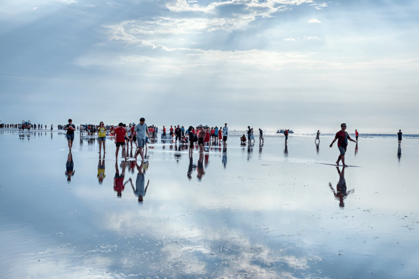 Tourists can see their own reflection in the Sasaran beach, also known as the Sky Mirror.
