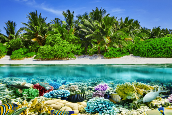 Beautiful underwater view at the Thoddoo beach.