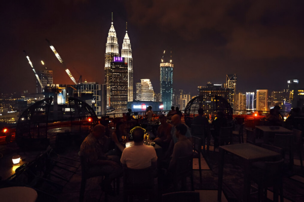 Heli Lounge Bar lets you enjoy quality nighttime on top of a helipad near the Petronas Twin Towers.