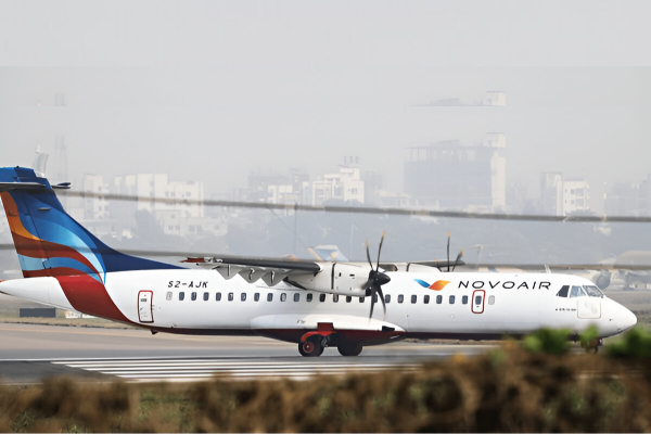 A Novoair aircraft in an airport of Bangladesh.