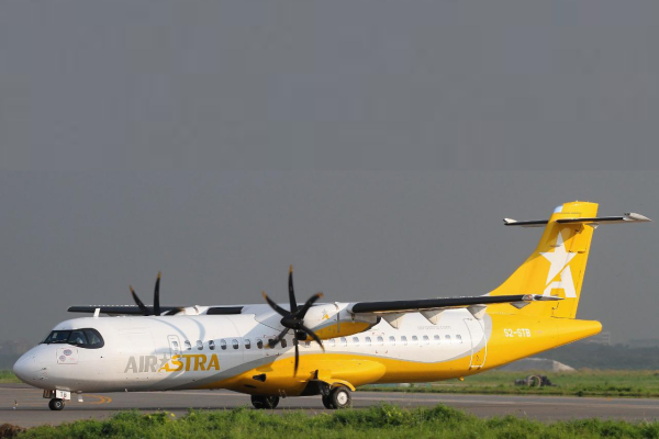 An Air Astra aircraft in a Bangldeshi airport.