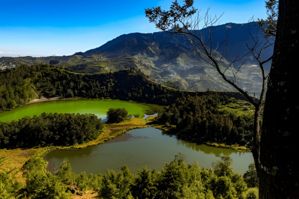 Lake and Mountans at Telaga Warna of Dieng Plateue.