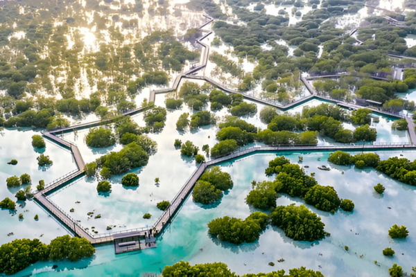 Aerial view of Al Jubail Mangrove Forest.